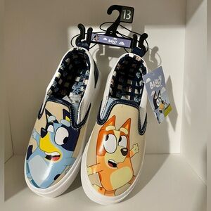 Bluey and Bingo shoes. No laces, slide-on,  child size 13.